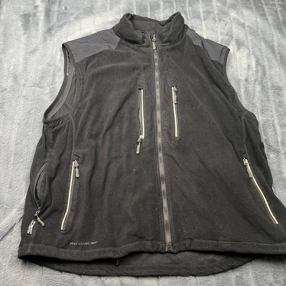 SCOTTEVEST TEC Fleece Travel Vest Mens XXL Black Multi Pocket Full Zip Tech
